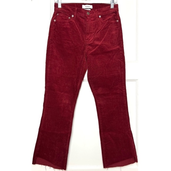 NWT PISTOLA 90s Cranberry Corduroy High Rise Raw Hem Cropped Boot Flare Jean 27 - Picture 3 of 9